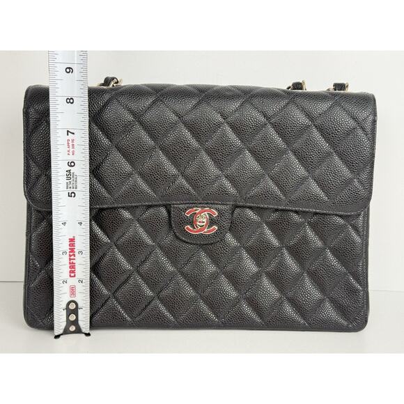 Chanel Jumbo Classic Flap Bag Black Caviar Leather Silver Hardware B-5 - Picture 14 of 16